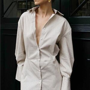 Striped Beige Button-Up Dress